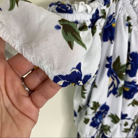 Poof Blue/White Floral Cold Shoulder Sassy Romper - Picture 6 of 12